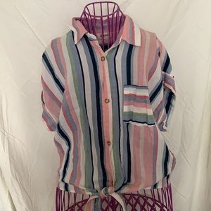 Blue Mood multi colored striped button-up blouse. Girl’s Large/Women’s Small